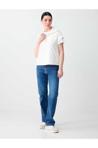 Jimmy Key Jimmy Key Beyaz Fermuarlı Balıkçı Yaka Kolsuz Örme Sweatshirt 6sw235710100