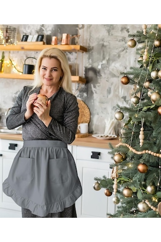 Kadın Bel Önlükleri Beyaz Cepli Yarım Garson Ev Garson Kamuflaj, Diğer