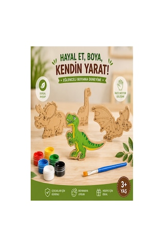 Ahşap Boyama Dinozor 10 Lu 1 Paket 10x15cm Ahşap Boyama 6 Renk Boya Resim Fırçası Etkinlik Çocuk Gelişim Motor Beceri