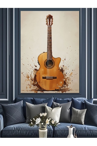 Klasik Akustik Gitar Müzik Dekoratif Kanvas - Mdf Ahşap Tablo
