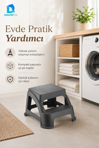 İki Basamaklı Plastik Basamak Taburesi Dokulu Yüzeyli Gri 40x38x29 Cm Çok Renkli