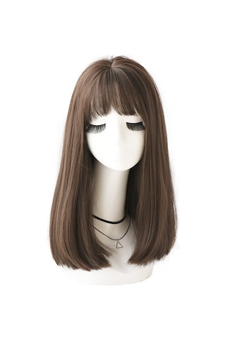 Cbtx Kadınlar İçin Gerçekçi Uzun Düz Saç Peruk Sentetik Elyaf Başlık, Stil: Kısa Soğuk Kahverengi 45cm