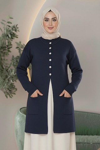 Yeni Sezon Dizboy Kadın Ceket -sakal İplik, Yaka Düğmeli, İki Cepli, Günlük, Şık Kombinler İçin Lacivert