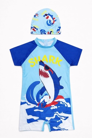 My Kids Wear Erkek Çocuk Boneli Fermuarlı Çocuk Plaj Mayosu 2-8 Yaş 12636 Beyaz - Sarı