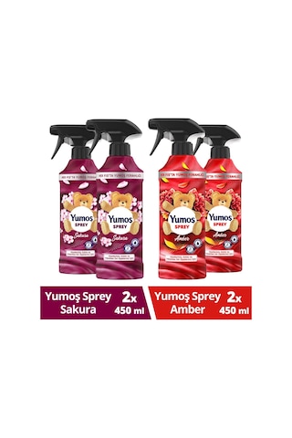 Yumoş Sprey Yıkanması Zor Eşyalar İçin Giysi Spreyi Sakura + Amber 4 x 450 ML