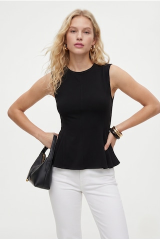 Ritnice Kadın Rowe %100 Pamuk Peplum Sıfır Kol Siyah Bluz