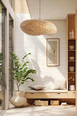 Bohem Bambu Elips Sarkıt Avize Lamba 60cm - Iskandinav, Modern, Bohem, Rattan Aydınlatma Bambu