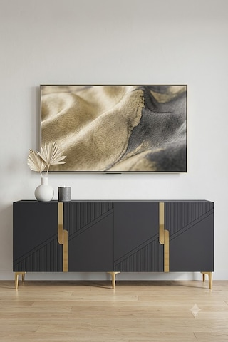 Ka1828ag Evva Konsol Ve Tv Sehpası Antrasit-gold 180cm Beyaz-traverten-gold