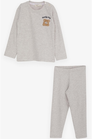 Breeze Kız Bebek Taytlı Takım Bebek Ayıcık Nakışlı 9 Ay-3 Yaş, Bej Melanj-bej Melanj Bej Melanj