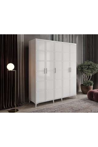 GuneyStore Milano 5 Kapaklı Komple Mdf Beyaz Gardırop