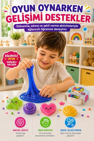 6'lı Slime Oyun Jeli Simli Streç Hamur Eğitici Duyusal Oyun Motor Beceri Geliştiren Oyuncak Renkli