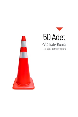 50'li Pvc Trafik Konisi Seti 90 Cm Çift Reflektifli -3732