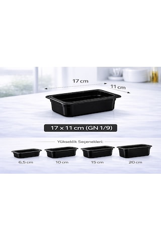 1/9 Gn Siyah Polikarbon Gastronom Küvet 17x11 Cm 10 Cm Derinlik