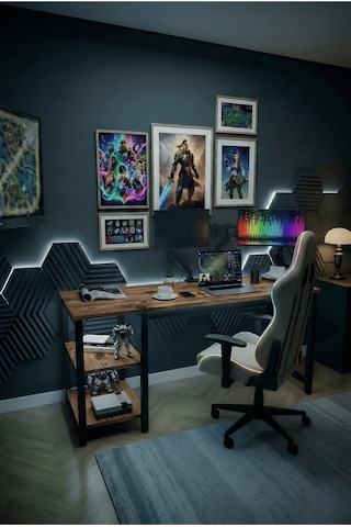 Reflekta Raflı Oyuncu Masası 60x160 Cm. Gaming Masa Demonte Atlantik Çam-siyah