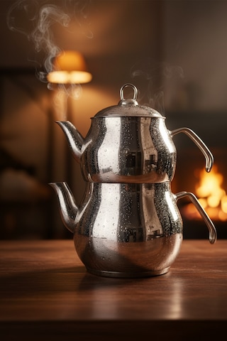 Jumbo Boy Aile Çaydanlık Takımı Paslanmaz Çelik, Parlak Yüzeyli, Isıya Dayanıklı Ergonomik Saplı Gümüş