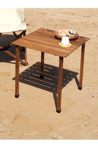 Joyfull Turtle 50x50x50 Cm Ahşap Katlanır Rulo Kamp Masası - Kayın