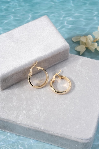 925 Ayar Gümüş 20 Mm Gold Kaplama Sade Halka Model Şarnel Küpe Gold