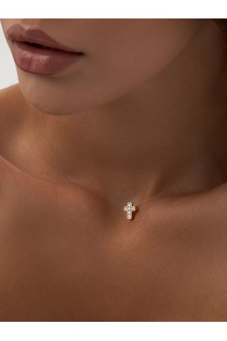 Marıola 925 Ayar Gümüşten Yapılmış Altın Kaplama Kolye, Görünmez İp Üzerinde Kрест 79585218 Altın