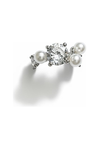 Earcuff Sıkıştırmalı Pirinç Kıkırdak Küpe İncili Taşlı Gümüş Renk Çelik