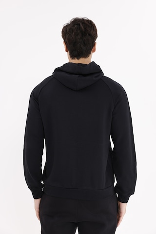 Rowinger Raglan Kol Tam Fermuarlı Kordonlu Kapüşon Kanguru Cepli Süper Koton Rahat Kalıp Kapüşonlu Sweatshirt Black