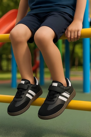 Günlük Unisex Çocuk Sneaker Bağcıklı Hafif Esnek Kaymaz Taban Ayakkabı 105 Siyah Beyaz