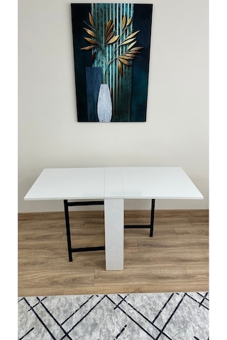 Modern Style Home Pratik Katlanır Taşınabilir 4-6 Kişilik Mutfak Masası Beyaz