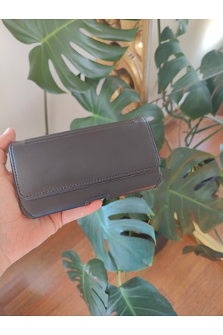 Kemere Takılan Suni Deri Yatay Lüks Kılıf Büyük Boy Mıknatıslı 17x8 Cm Siyah