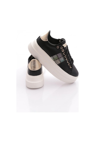 Dgn Es861 Kadin Kalin Taban Silver Taşli Sneakers Ayakkabi Siyah