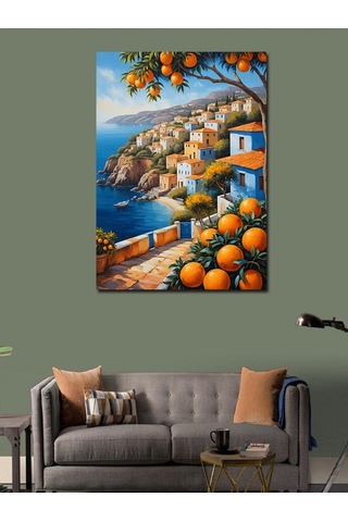 Kanvas Tablo Deniz Manzaralı Evler 100cmx140cm