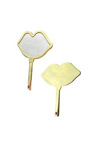 Caş Dekorasyon Altın Renk Dudak Şekilli El Aynası Altın