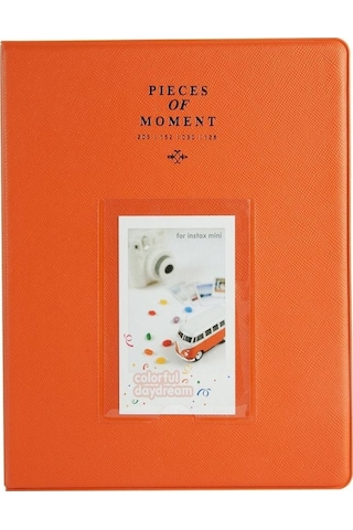 128 Cepler Fotoğraf Kitabı Albümü İsim Kartı Tutucu Fujifilm Instax Mini 8 / 7s / 70/25 / 50s / 90 Turuncu