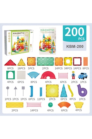 Magnetic Tiles 200 Parçalı Premium Manyetik Oyuncak/bloklar Seti