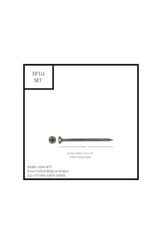 Dübel-vida Seti, Tuğla Boşluk Dübeli 8 Mm, 5,0x70 Yhb Sunta Vidası, 10 Adet