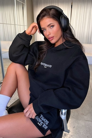 Thatsofetch Series 7 Sweatshirt - Siyah Baskılı Oversize Kapüşonlu Siyah