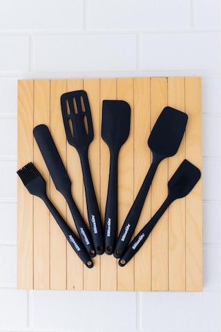 Silikon Mutfak Seti 6 Lı, Isıya Dayanıklı Yanmaz Yapışmaz Silikon Spatula Seti 6 Parça Siyah Siyah