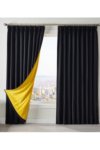 Dauble Blackut Karartma Perde Tek Kanat 1x2 Amerikan Pileli Fon Perde Siyah