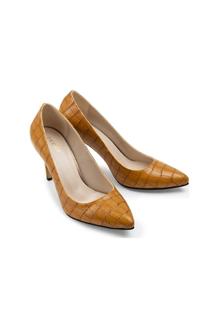 Deery Sarı Kroko Stiletto Kadın Topuklu Ayakkabı - 02029zsrım05 Sarı