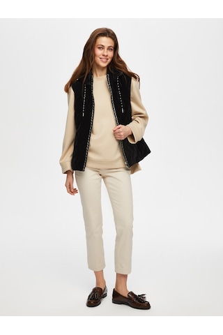 Gold Şerit Detaylı Kadife Görünümlü Kapitone Yelek 004 Us25kyl00410 Siyah