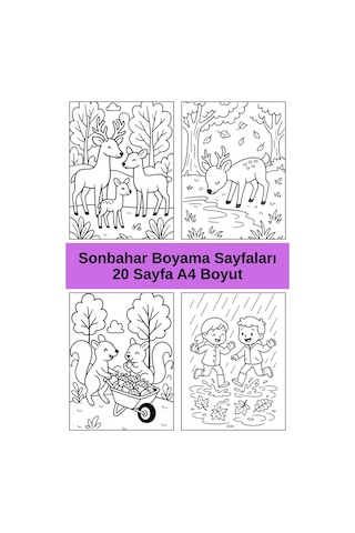 Sonbahar Boyama Sayfaları, 20 Sayfa A4 Boyut .