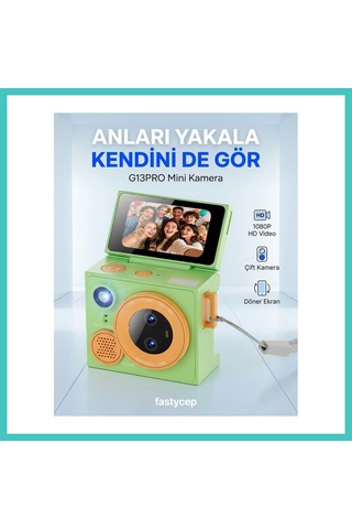 Ny Joy Çeşithane G13pro Mini Retro Kamera Hd, Çift Lensli Döndürülebilir Selfie Ekranlı, Taşınabilir Başparmak Vlog Kamerası Yeşil Nyjoybz