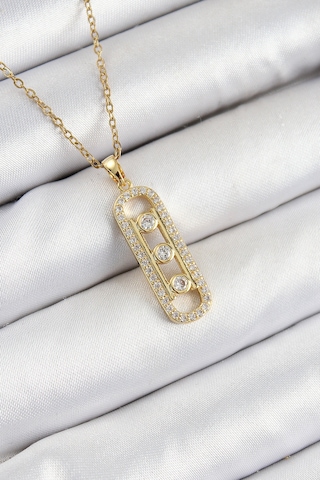 316l Çelik Zirkon Taşlı Messika Model Gold Renk Kadın Kolye Eb-bk Çok Renkli