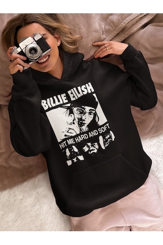 Sevbano Tasarım Billie Eilish Hit Me Hard And Soft Baskılı Unisex Oversiz Siyah