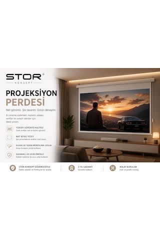 Stor Konsept Projeksiyon Perdesi Beyaz Çok Renkli