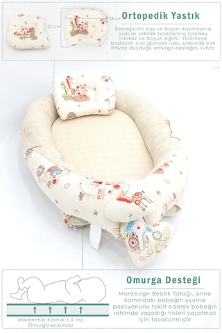 Babynest Ortopedik Bebek Yatağı, Anne Yanı Bebek Yatağı, Ergonomik Tasarım, Animal Serisi