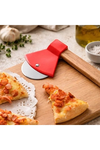 Delux Serisi Pizza Kesici - Balta Tasarımlı - Ahşap Saplı - Paslanmaz Çelik Bıçaklı Arkadaşa Sürpriz Çok Renkli