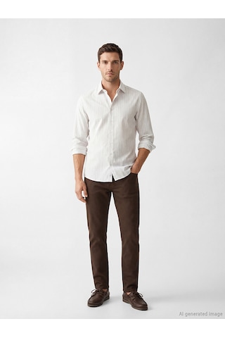 Lcw Busıness Bej Slim Fit Çizgili Erkek Gömlek
