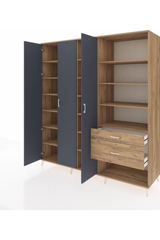 Kronos Dolap 16 Raflı 2 Çekmeceli 3 Kapaklı 220x59x243 Çam-antrasit/çam Antrasıt/atlas Çam