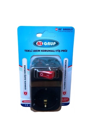 As Grup Tekli Topraklı Anahtarlı Akım Korumalı Fiş Priz Siyah