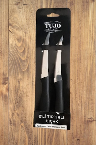 2 Li Paslanmaz Çelik Tırtıklı Meyve Ve Sebze Bıçağı Stainless Steel, Dayanıklı Ve Keskin Siyah