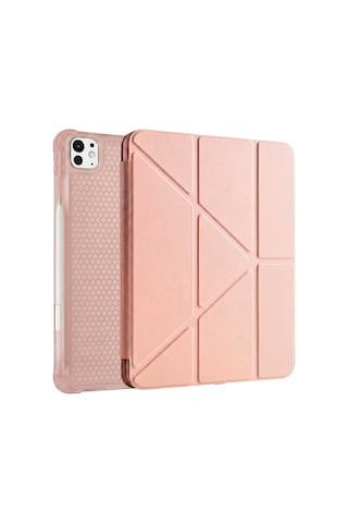 Ps Apple Uyumlu iPad Pro 11 İnç M5 / M4 Tri Folding Standlı Kılıf - Pembe Kapaklı Kılıf